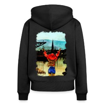 Rostock City Harbour blonde woman illustration - Women's Premium Organic Zip Hoodie - black - Back - Julia (174cm)