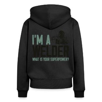 Soudeur Soudeur Vintage Je suis A - Sweat à capuche zippé Premium bio Femme - noir - Dos - Julia (174cm)