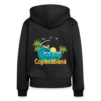 Strandurlaub Copacabana Palmen Sommer Wellen Brasi - Frauen Premium Bio Zip Hoodie - Schwarz - Hinten - Julia (174cm)