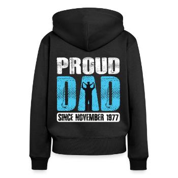 Proud Dad Since November 1977 - Frauen Premium Bio Zip Hoodie - Schwarz - Hinten - Julia (174cm)