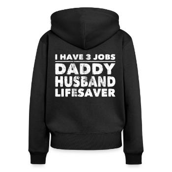 Policier 3 Emplois Papa Mari Lifesaver Police - Sweat à capuche zippé Premium bio Femme - noir - Dos - Julia (174cm)