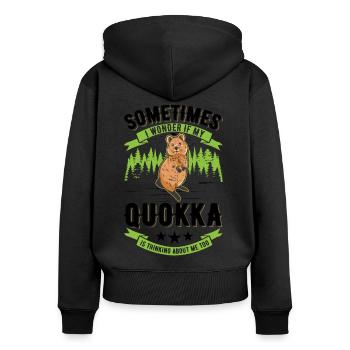 Quokka Gift Kangourou à queue courte - Sweat à capuche zippé Premium bio Femme - noir - Dos - Julia (174cm)