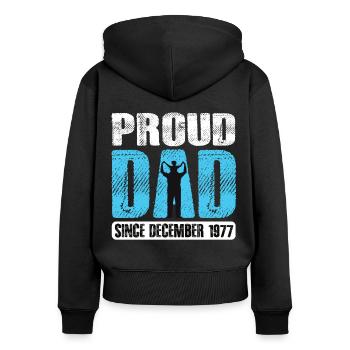 Proud Dad Since December 1977 - Frauen Premium Bio Zip Hoodie - Schwarz - Hinten - Julia (174cm)