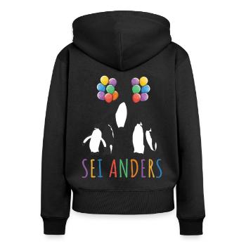 Pinguin Motivation Sei Anders Kreative Menschen - Frauen Premium Bio Zip Hoodie - Schwarz - Hinten - Julia (174cm)
