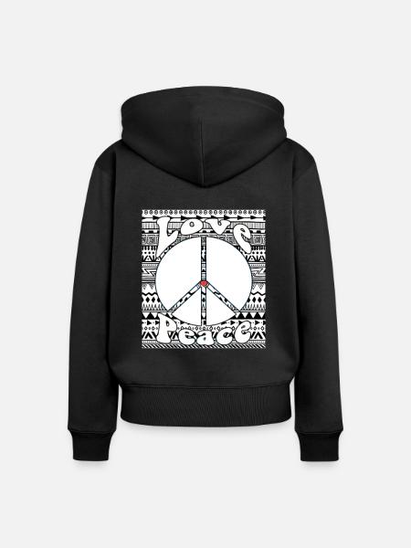 Hippie - Frauen Premium Bio Zip Hoodie - Schwarz