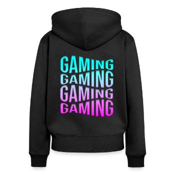 gaming - Frauen Premium Bio Zip Hoodie - Schwarz - Hinten - Julia (174cm)