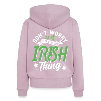 Don't worry that's just an Irish quirk Irish - Women's Premium Organic Zip Hoodie - dusky pink - Back - Julia (174cm)