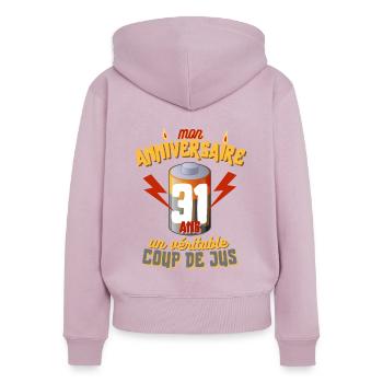 Cadeau Homme électricien anniversaire 31 ans - Sweat à capuche zippé Premium bio Femme - rose poudré - Dos - Julia (174cm)