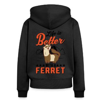 La vie est meilleure avec un furet Frettchen - Sweat à capuche zippé Premium bio Femme - noir - Dos - Julia (174cm)
