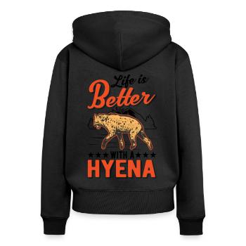 La vie est meilleure avec une hyène - Sweat à capuche zippé Premium bio Femme - noir - Dos - Julia (174cm)