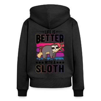Life is better with a Sloth Faultier - Women's Premium Organic Zip Hoodie - black - Back - Julia (174cm)
