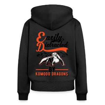 Easily distracted by Komodo Dragons Waran - Frauen Premium Bio Zip Hoodie - Schwarz - Hinten - Julia (174cm)