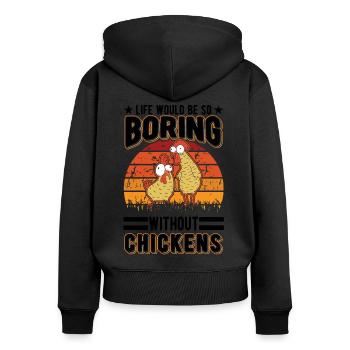 Poulets Élevage de poulets Éleveur de poulet - Sweat à capuche zippé Premium bio Femme - noir - Dos - Julia (174cm)