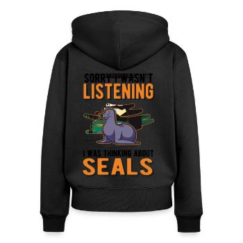 Robbe Gift Sea Lion - Women's Premium Organic Zip Hoodie - black - Back - Julia (174cm)