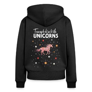 Lesbe Lesbisch Lesben Gay Einhorn Transphobia Homo - Frauen Premium Bio Zip Hoodie - Schwarz - Hinten - Julia (174cm)