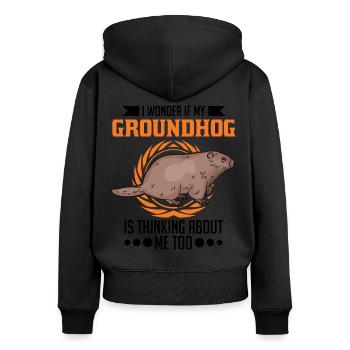 Marmot Groundhog Day Forest Marmot - Women's Premium Organic Zip Hoodie - black - Back - Julia (174cm)