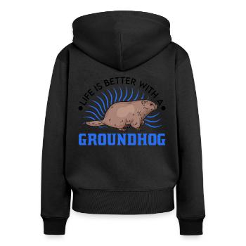 La vie est meilleure avec une marmotte - Sweat à capuche zippé Premium bio Femme - noir - Dos - Julia (174cm)