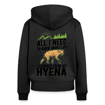 Hyäne Geschenk Erdwolf Hyena - Frauen Premium Bio Zip Hoodie - Schwarz - Hinten - Julia (174cm)