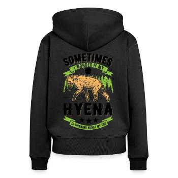 Hyäne Geschenk Erdwolf Hyena - Frauen Premium Bio Zip Hoodie - Schwarz - Hinten - Julia (174cm)