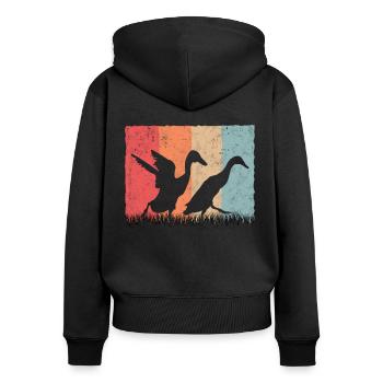 Indian Running Duck Retro Bottle Duck Vintage - Sweat à capuche zippé Premium bio Femme - noir - Dos - Julia (174cm)