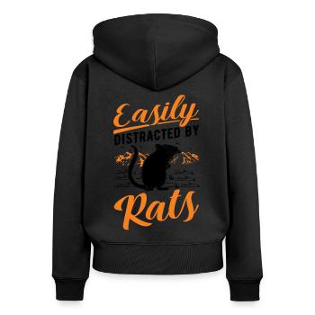 Easily distracted by Rats Ratte Hausratte - Frauen Premium Bio Zip Hoodie - Schwarz - Hinten - Julia (174cm)