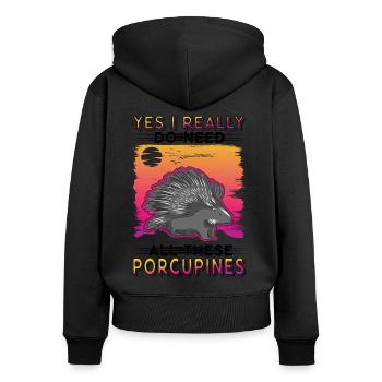 Cadeau de porc-épic Porcupine - Sweat à capuche zippé Premium bio Femme - noir - Dos - Julia (174cm)