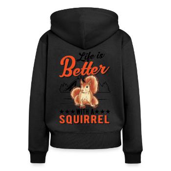 La vie est meilleure avec un écureuil - Sweat à capuche zippé Premium bio Femme - noir - Dos - Julia (174cm)