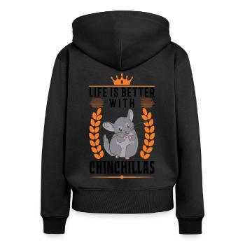 Das Leben ist besser mit Chinchillas - Frauen Premium Bio Zip Hoodie - Schwarz - Hinten - Julia (174cm)