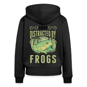 Facilement distrait par Frogs Frog - Sweat à capuche zippé Premium bio Femme - noir - Dos - Julia (174cm)