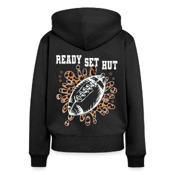 Joueur de football américain Ready Set Hat Athlète - Sweat à capuche zippé Premium bio Femme - noir - Dos - Julia (174cm)