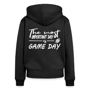 Le jour le plus important du football américain est le jour du match - Sweat à capuche zippé Premium bio Femme - noir - Dos - Julia (174cm)