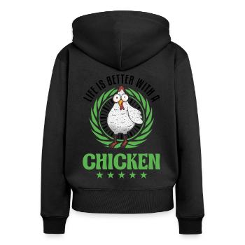 Life is better with a Chicken Landwirt Hühner - Frauen Premium Bio Zip Hoodie - Schwarz - Hinten - Julia (174cm)