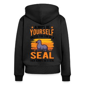 Cadeau de phoque Lion de mer Lion de mer - Sweat à capuche zippé Premium bio Femme - noir - Dos - Julia (174cm)