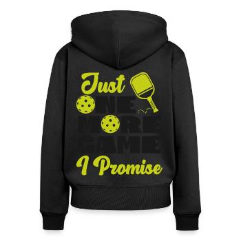Pickleball Just One More Game I - Frauen Premium Bio Zip Hoodie - Schwarz - Hinten - Julia (174cm)