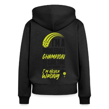 Pickleball Je suis un pickleball - Sweat à capuche zippé Premium bio Femme - noir - Dos - Julia (174cm)