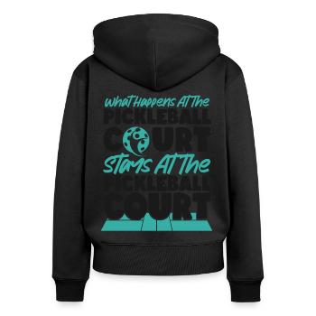Pickleball What Happens At The - Women's Premium Organic Zip Hoodie - black - Back - Julia (174cm)