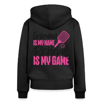 Pickleball Grand-mère Grand-mère est mon - Sweat à capuche zippé Premium bio Femme - noir - Dos - Julia (174cm)