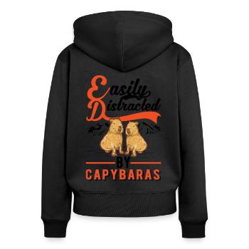 Easily distracted by Capybaras - Frauen Premium Bio Zip Hoodie - Schwarz - Hinten - Julia (174cm)