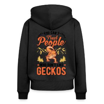 Gecko Geschenk Leopardgecko - Frauen Premium Bio Zip Hoodie - Schwarz - Hinten - Julia (174cm)