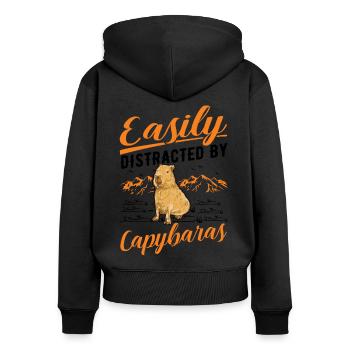 Easily distracted by Capybaras - Frauen Premium Bio Zip Hoodie - Schwarz - Hinten - Julia (174cm)