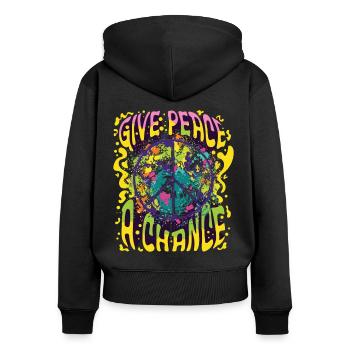 Paix Symbole de Paix Amour Liberté et Bonheur - Sweat à capuche zippé Premium bio Femme - noir - Dos - Julia (174cm)