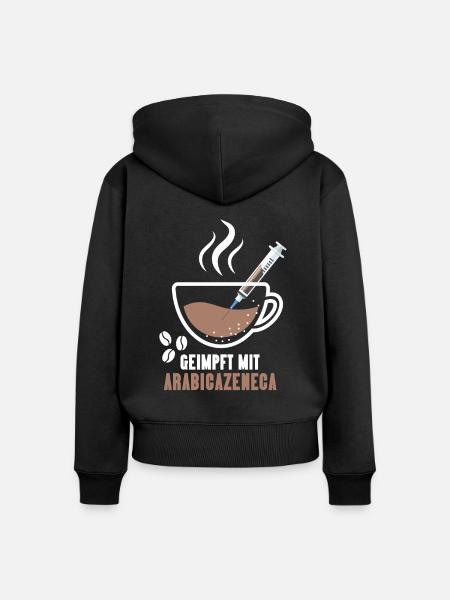 Geimpft Mit Arabicazenega Kaffee - Frauen Premium Bio Zip Hoodie - Schwarz