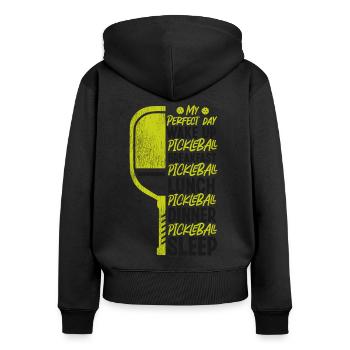 Pickleball Vintage Ma journée parfaite - Sweat à capuche zippé Premium bio Femme - noir - Dos - Julia (174cm)