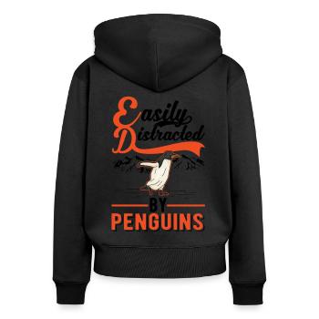 Easily distracted by Penguins Pinguin - Frauen Premium Bio Zip Hoodie - Schwarz - Hinten - Julia (174cm)