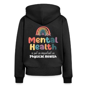 Mental Health Regenbogen - Frauen Premium Bio Zip Hoodie - Schwarz - Hinten - Julia (174cm)