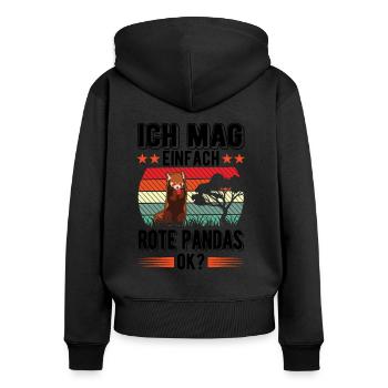 Ich mag einfach Rote Pandas - Frauen Premium Bio Zip Hoodie - Schwarz - Hinten - Julia (174cm)