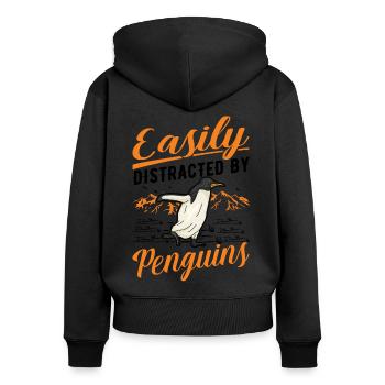 Easily distracted by Penguins Pinguin - Frauen Premium Bio Zip Hoodie - Schwarz - Hinten - Julia (174cm)