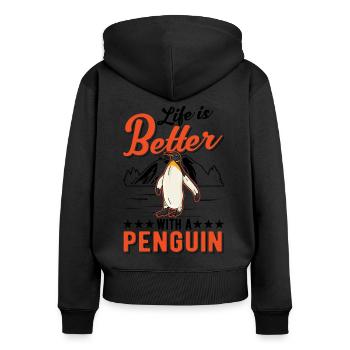 Das Leben ist besser mit einem Pinguin - Frauen Premium Bio Zip Hoodie - Schwarz - Hinten - Julia (174cm)