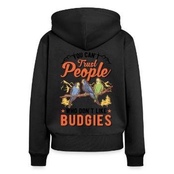 Budgerigar Cadeau Welli cockatiel - Sweat à capuche zippé Premium bio Femme - noir - Dos - Julia (174cm)