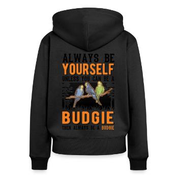 Toujours être toi-même Perruche perruche - Sweat à capuche zippé Premium bio Femme - noir - Dos - Julia (174cm)